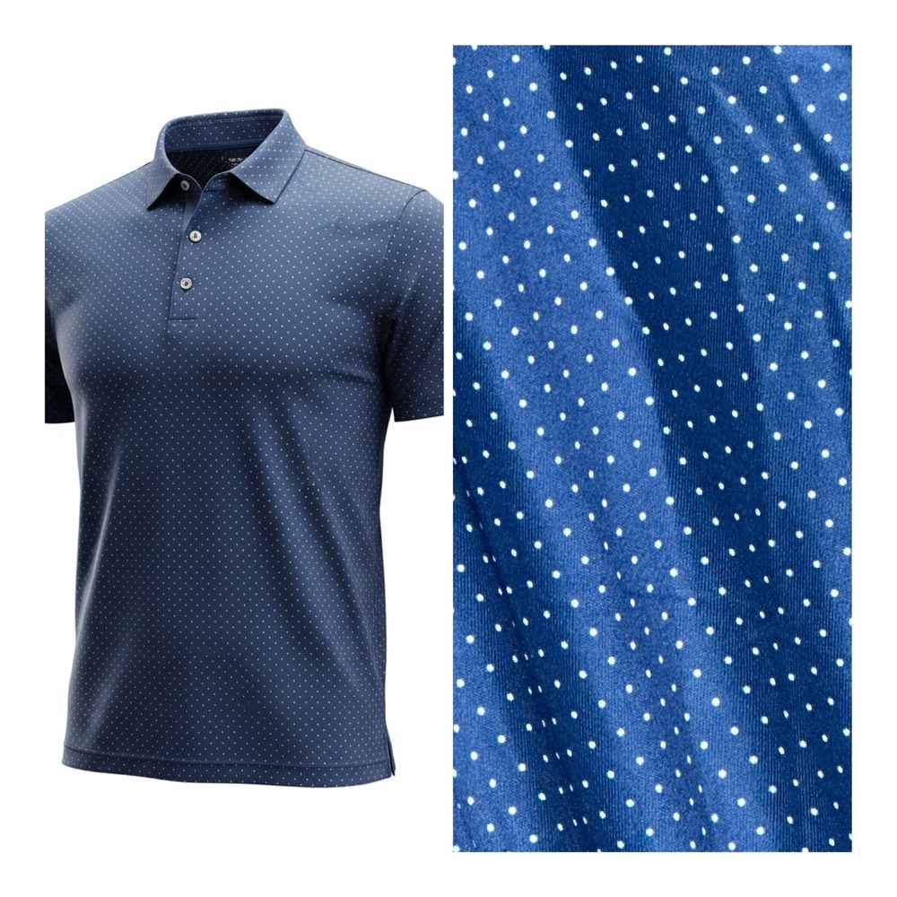 NWT Collars & Co Mens Polo Shirt Large Dress Collar Golf Polka Dot Blue/White